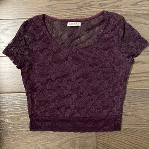 Purple lace cropped t shirt